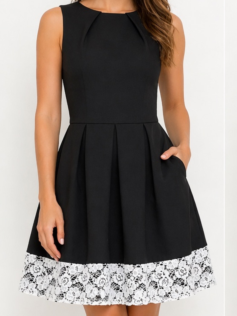 Closet London Black Fit & Flare Cocktail Dress Lace Hem US 4 Wedding Guest